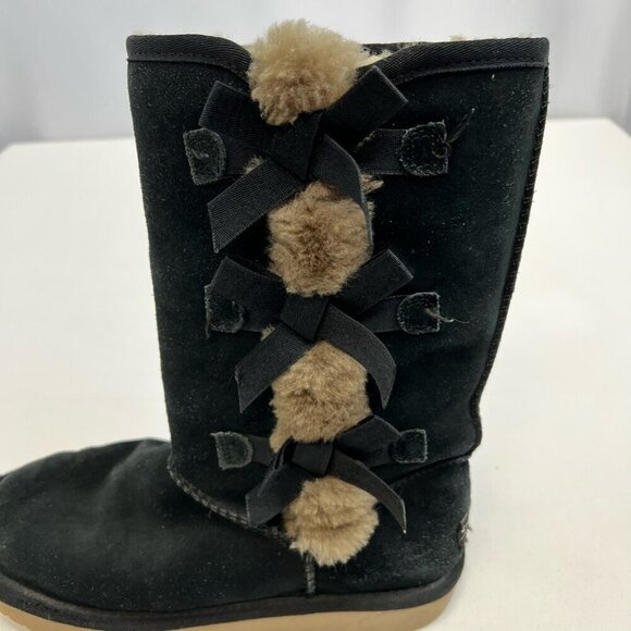Ugg Australia Womens Koolaburra Comfort Boots Black Suede Bow Mid Calf Pull On 6 - Picture 4 of 11